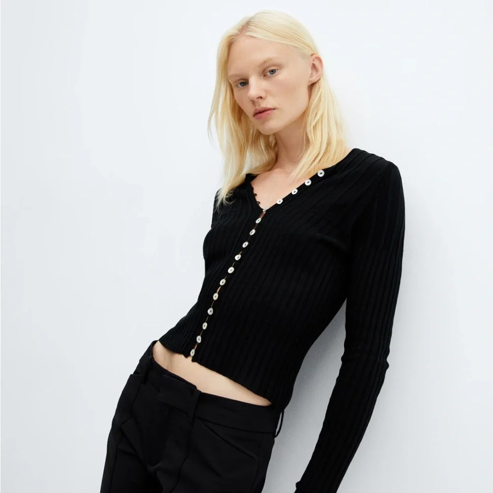 NWT Mango Ribbed Cardigan with Button Detail - Picture 2 of 16